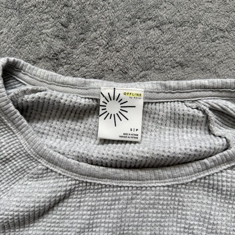 OFFLINE Aerie Wow! Waffle Notch Neck Long Sleeve Shirt Lounge Cozy Basic Layer - Picture 3 of 4